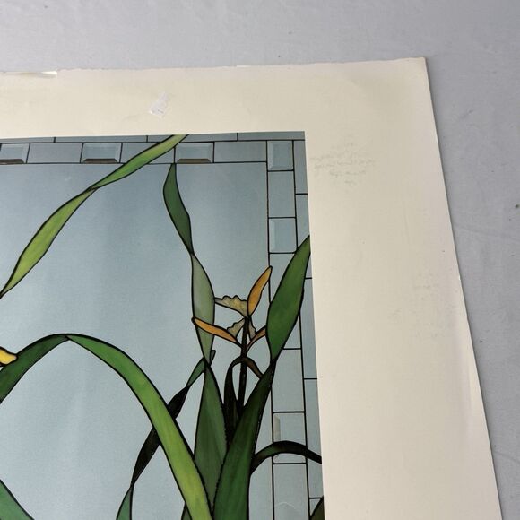 Signed Artist Poster Print 28x22 Artwork Of Stained Glass Window Design w Birds - Picture 5 of 13